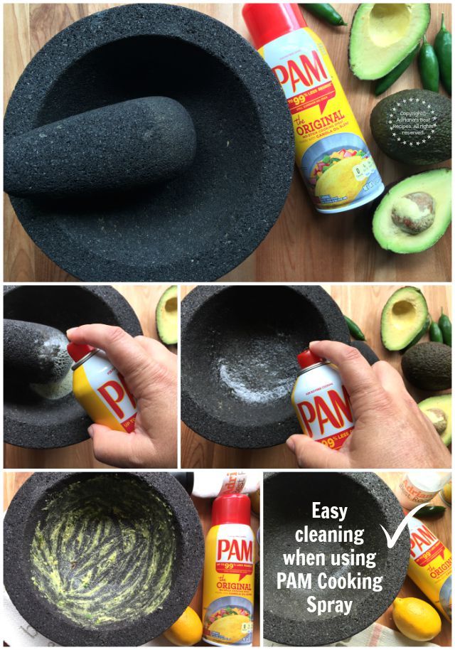 El tip de cocina del Chef Duran: Rociar un poco de PAM Cooking Spray en el molcajete!