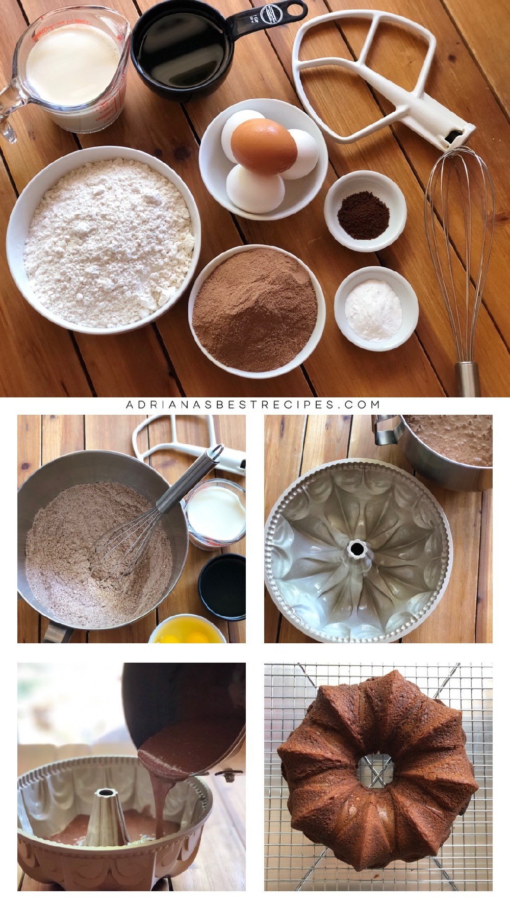 Proceso paso a paso sobre cómo preparar el pastel de chocolate con harina para panqueques, chocolate en polvo, aceite de cocina y más