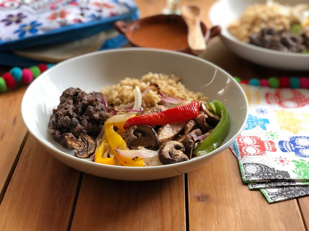 This is the recipe for the skillet pork sirloin fajitas bowl. This is an easy recipe for the Cinco de Mayo menu