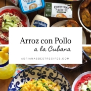 Esta receta del arroz con pollo se cocina en una olla gruesa con tapa o bien en una arrocera. Los ingredientes incluyen arroz de grano largo, carne de pollo blanca (misma que se puede reemplazar por muslos), aceite de oliva, mantequilla, chícharos, azafrán, aceitunas, caldo de pollo y condimentos latinos.