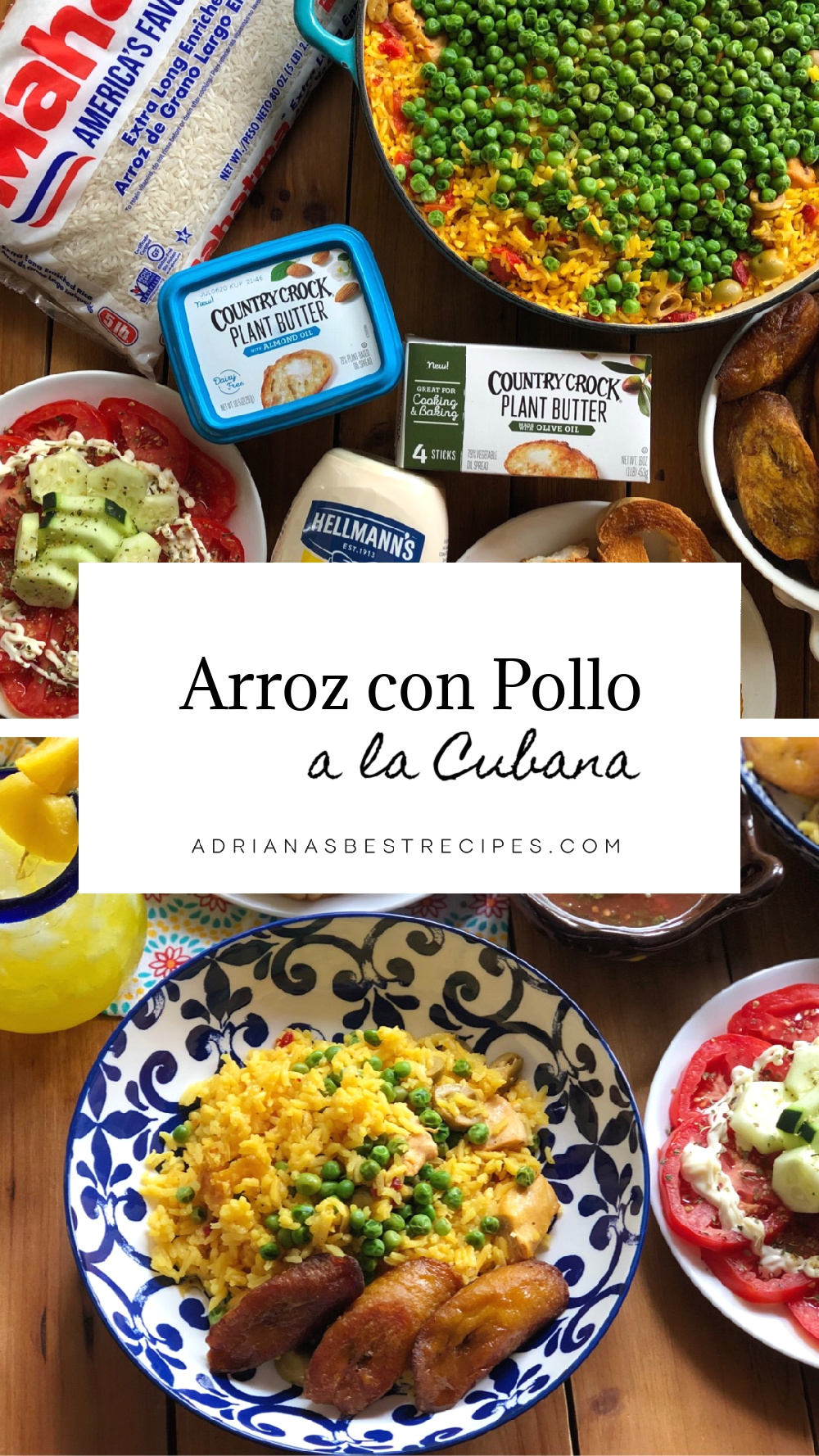 Esta receta del arroz con pollo se cocina en una olla gruesa con tapa o bien en una arrocera. Los ingredientes incluyen arroz de grano largo, carne de pollo blanca (misma que se puede reemplazar por muslos), aceite de oliva, mantequilla, chícharos, azafrán, aceitunas, caldo de pollo y condimentos latinos.