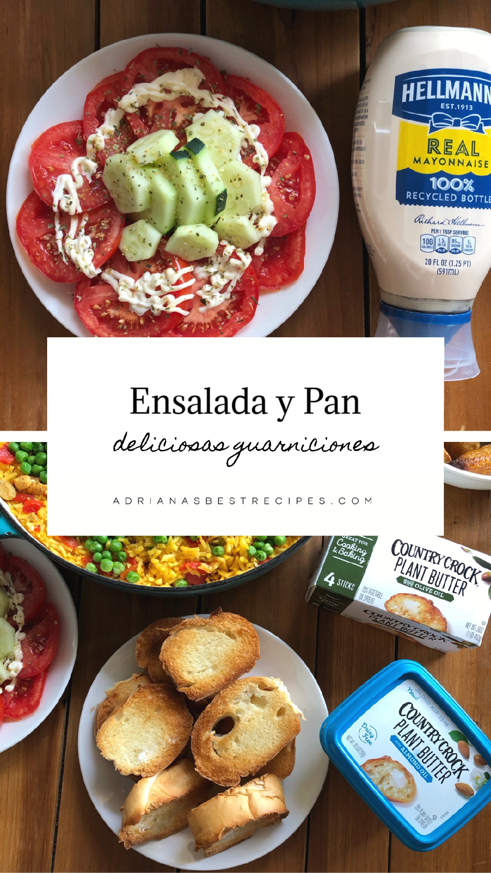 El menu incluye ensalada de tomate con pepinos y pan caliente con mantequilla