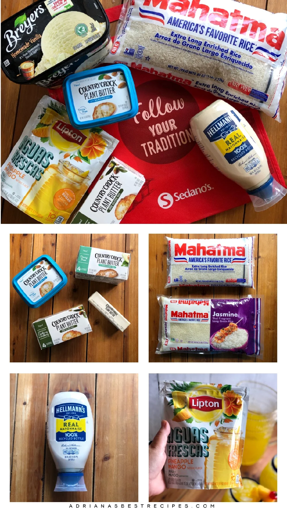 Few of the participating products at Festival of Savings promotion at Sedano's include Mahatma Rice, Hellmans Read Mayonnaise, Country Crock plant-based products, Lipton aguas frescas, and Breyer's ice cream.