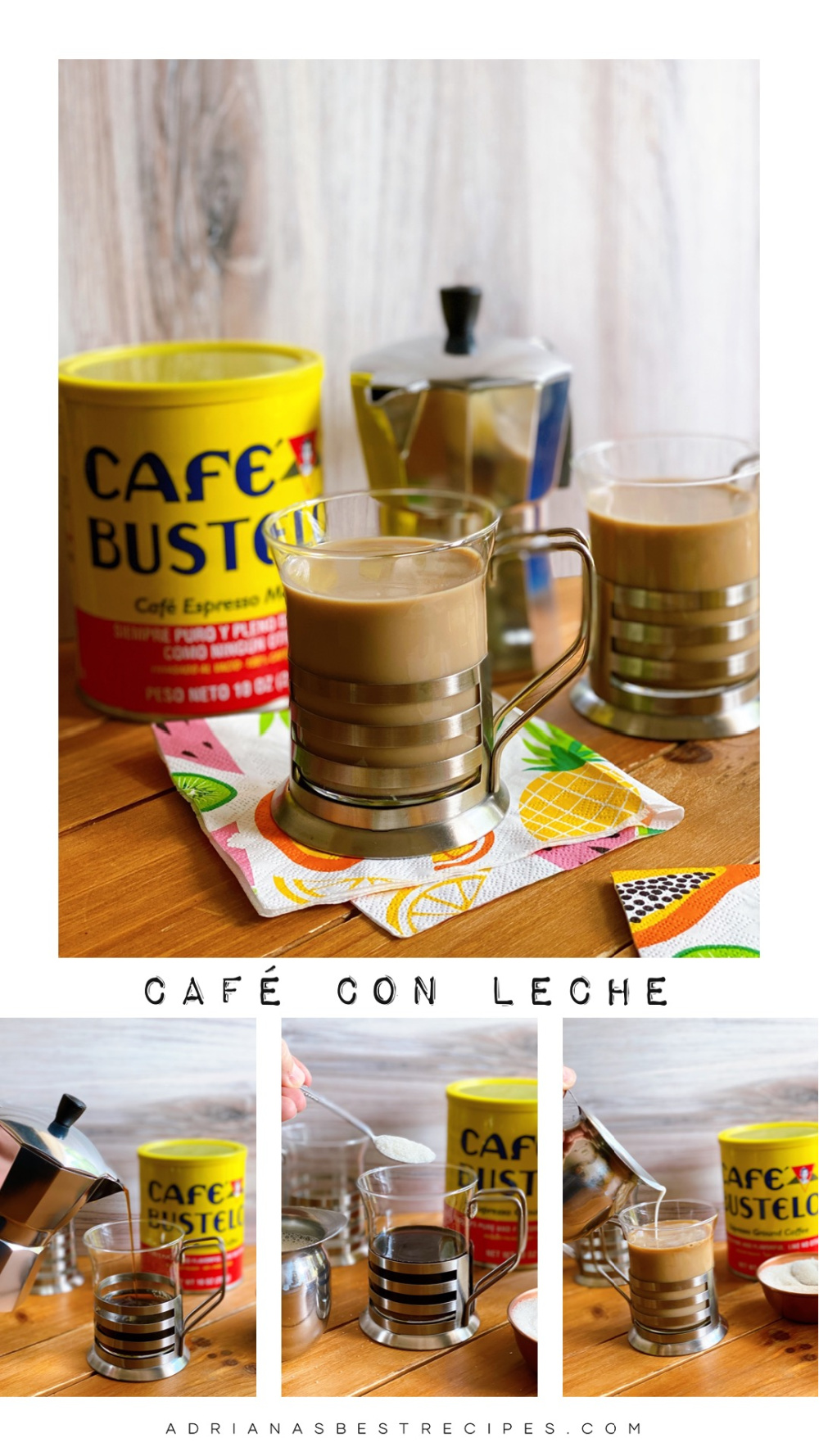 Mostrando los pasos de cómo hacer café con leche al estilo cubano