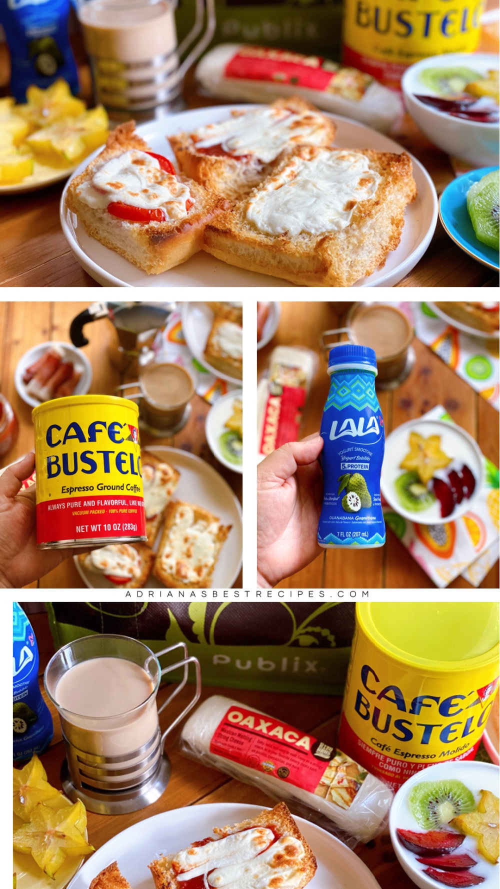 Un collage de productos encontrados en Publix para crear el mejor desayuno cubano con toque mexicano