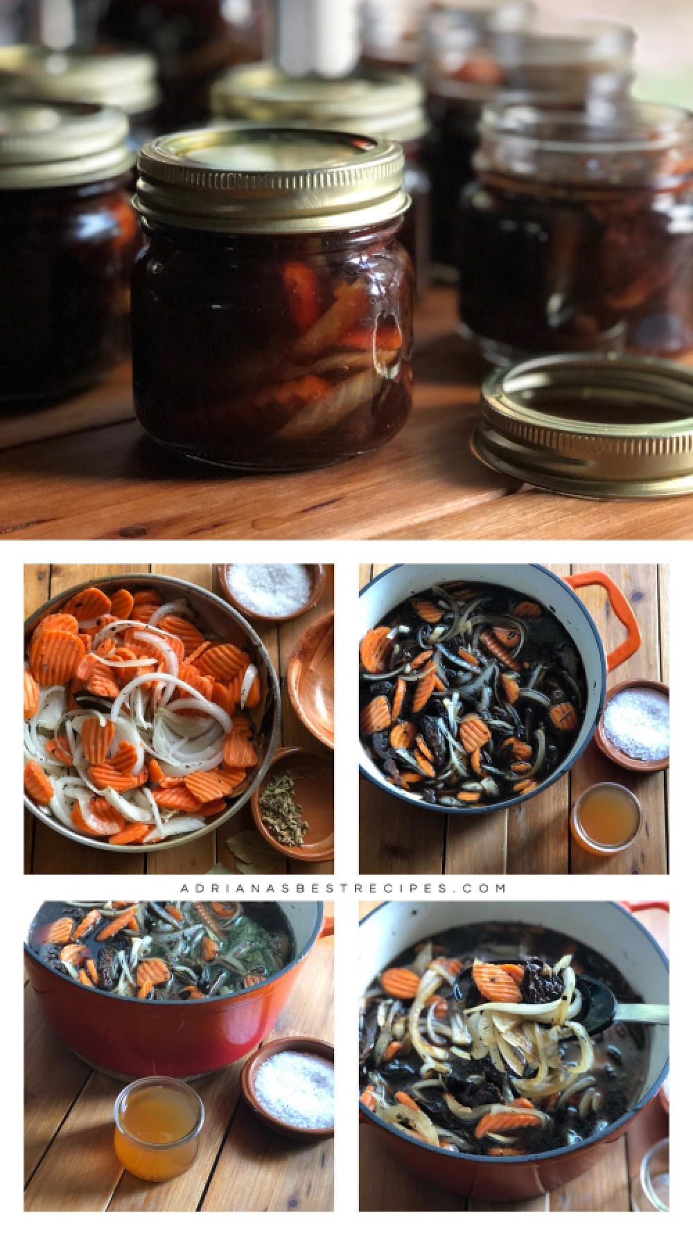 A collage of images showing how to make pickled chipotles