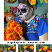 Un collage de imágenes que muestran a una mujer con maquillaje de La Calavera Catrina