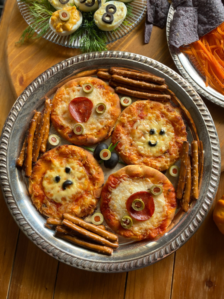 Monster pizzas served in a platter