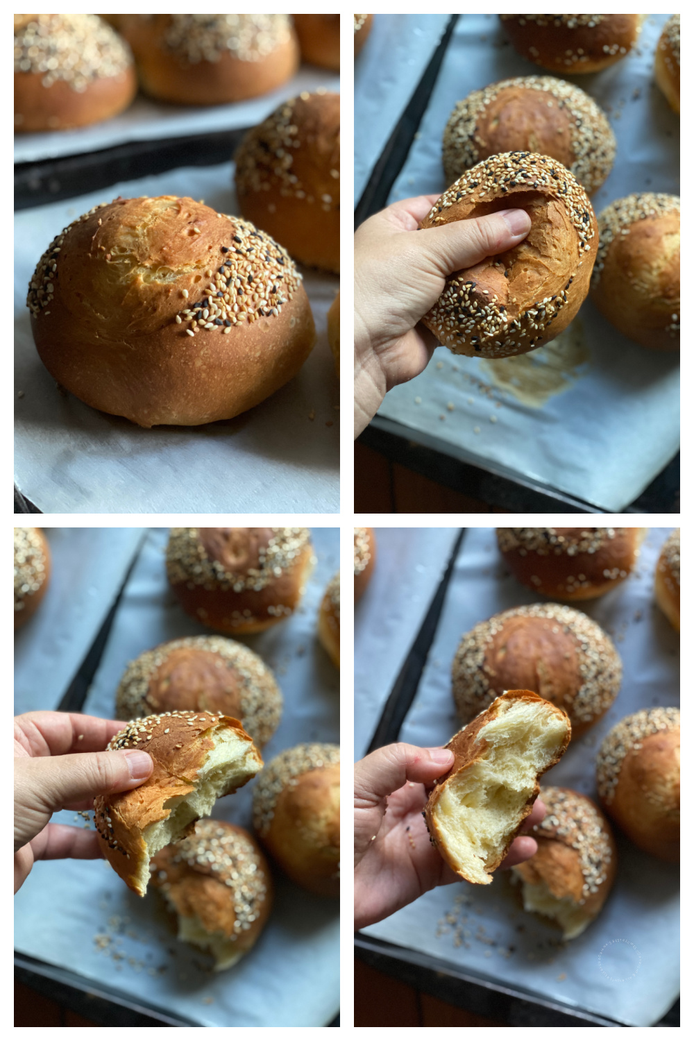 a collage showing how the bread is soft and tender