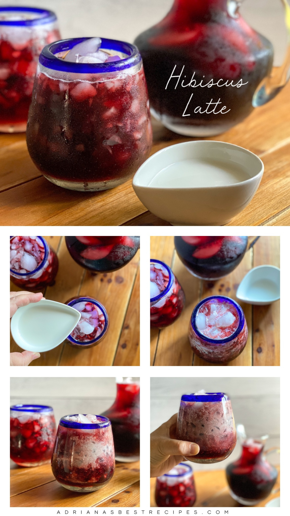 a collage showing how to make the hibiscus latte
