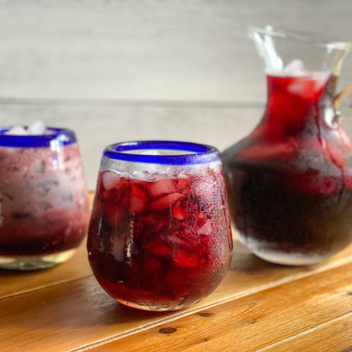 two glasses with iced roselle water