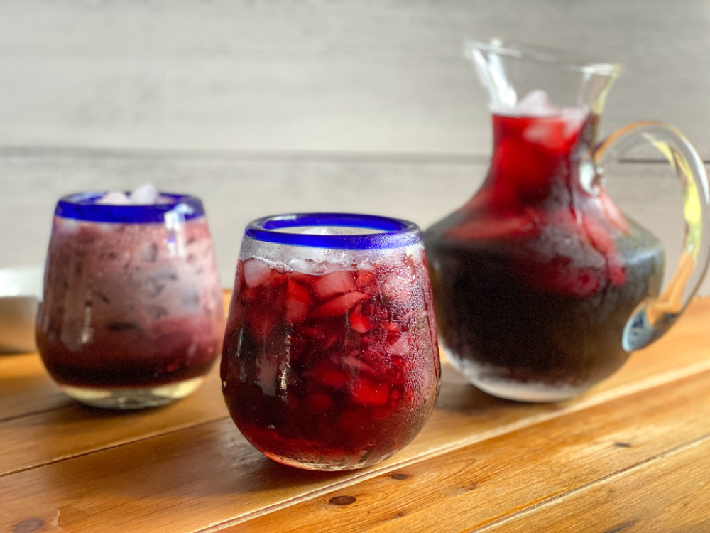 two glasses with iced roselle water