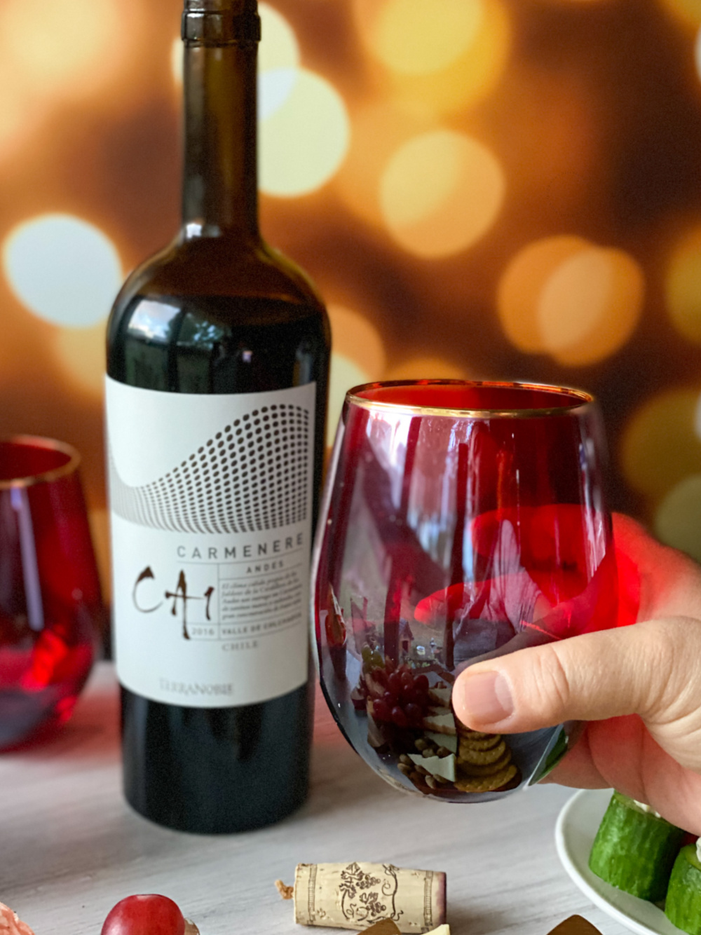 a hand holding a glass of chilean red wine