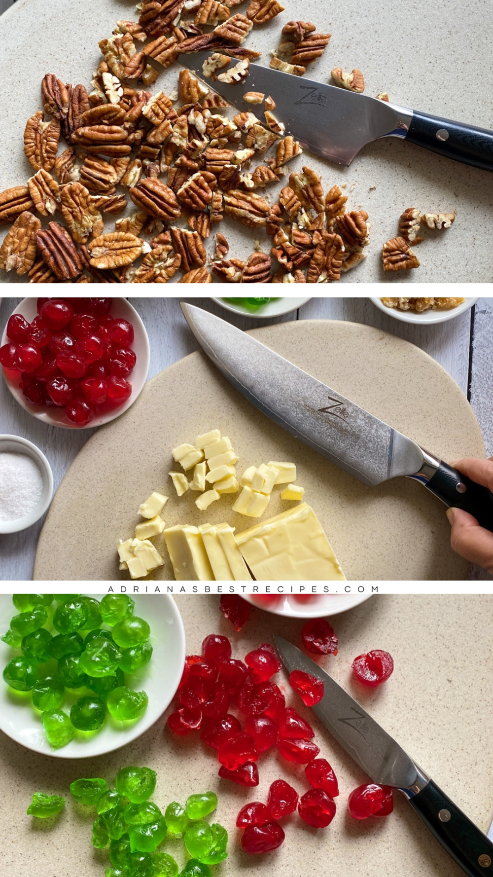 Chopping the ingredients for the vintage holiday cookies