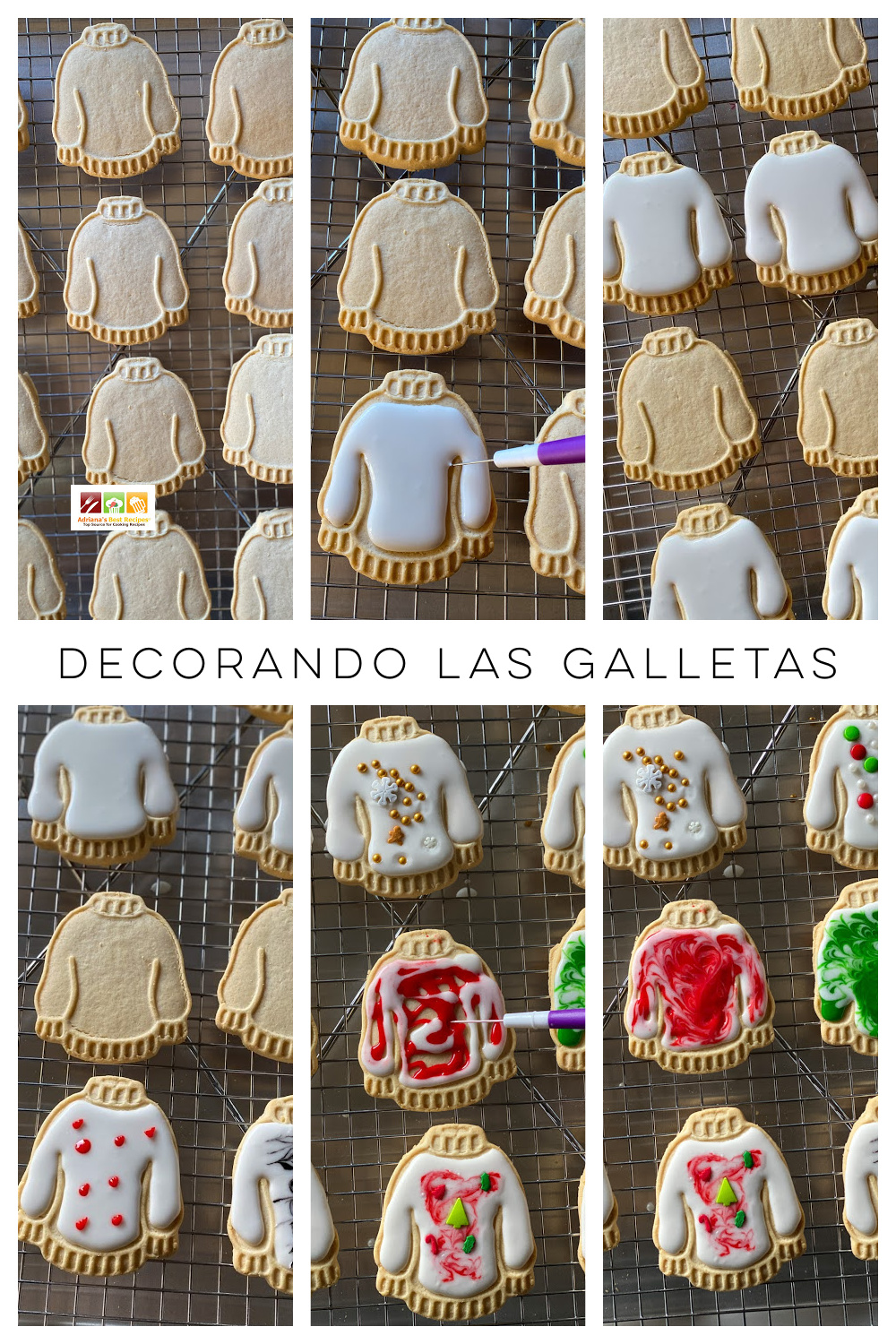 collage mostrando cómo decorar las galletas 