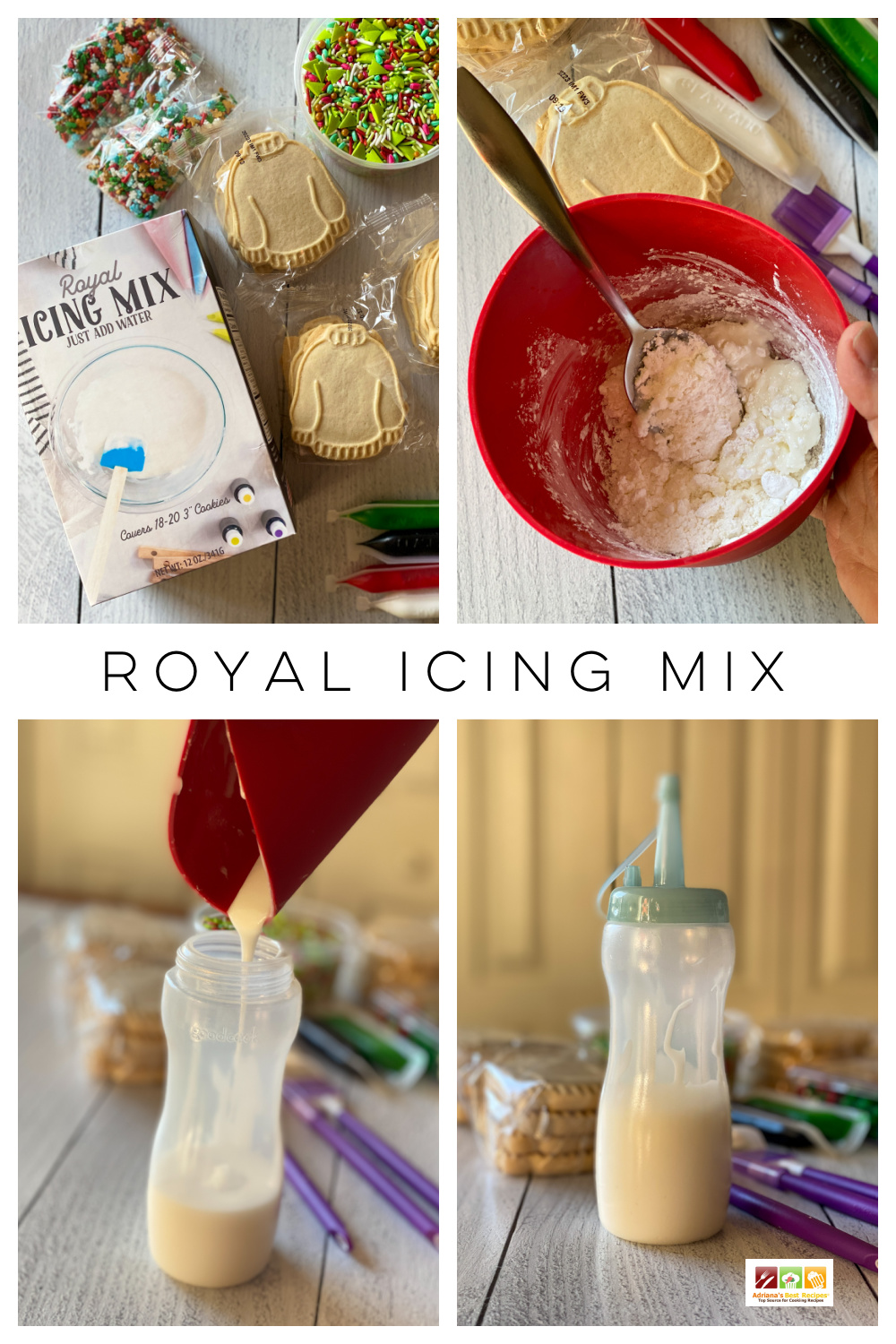 a collage showing how to use the royal icing mix
