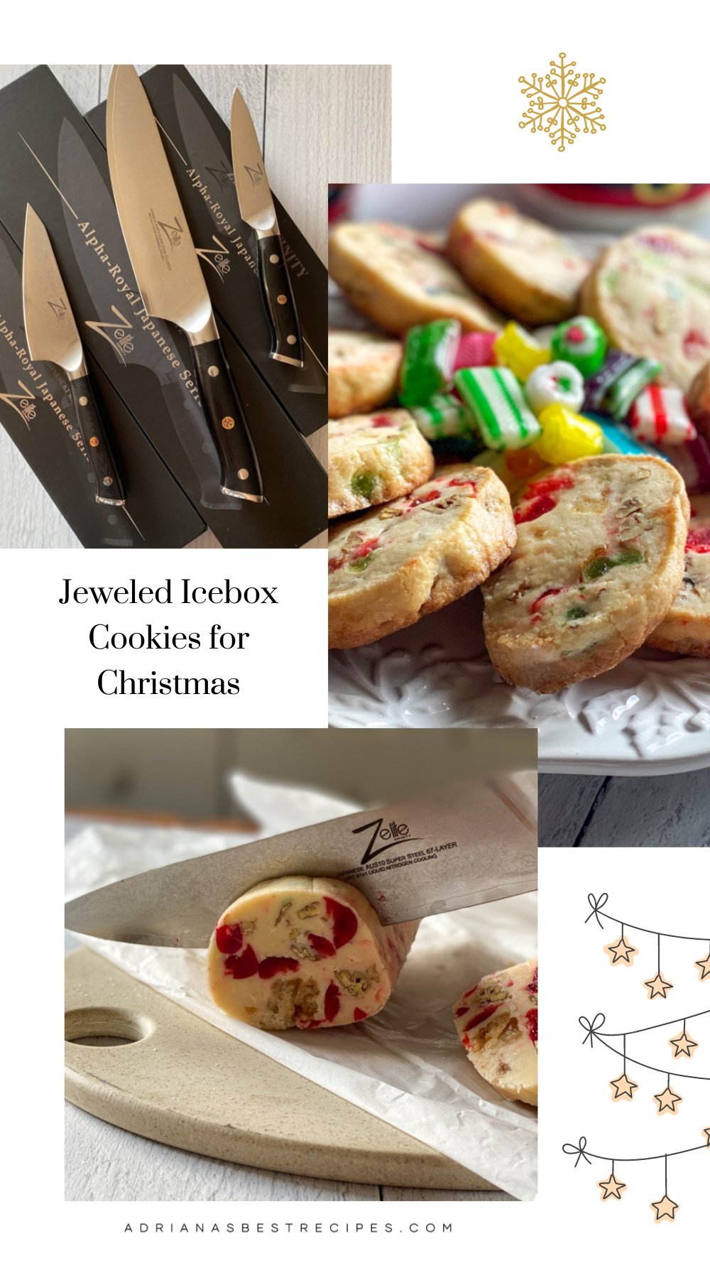 Jeweled Icebox Cookies for Christmas with candied fruit and dry cherries