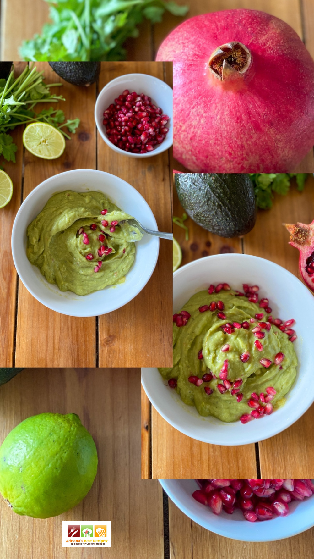 a collage with images showing the process to make the holiday guacamole