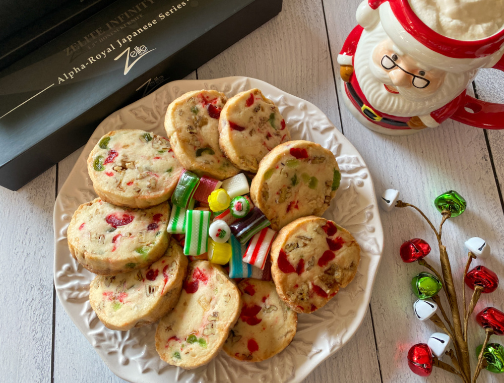 Serving the Jeweled Icebox Cookies with vintage candy and hot cocoa