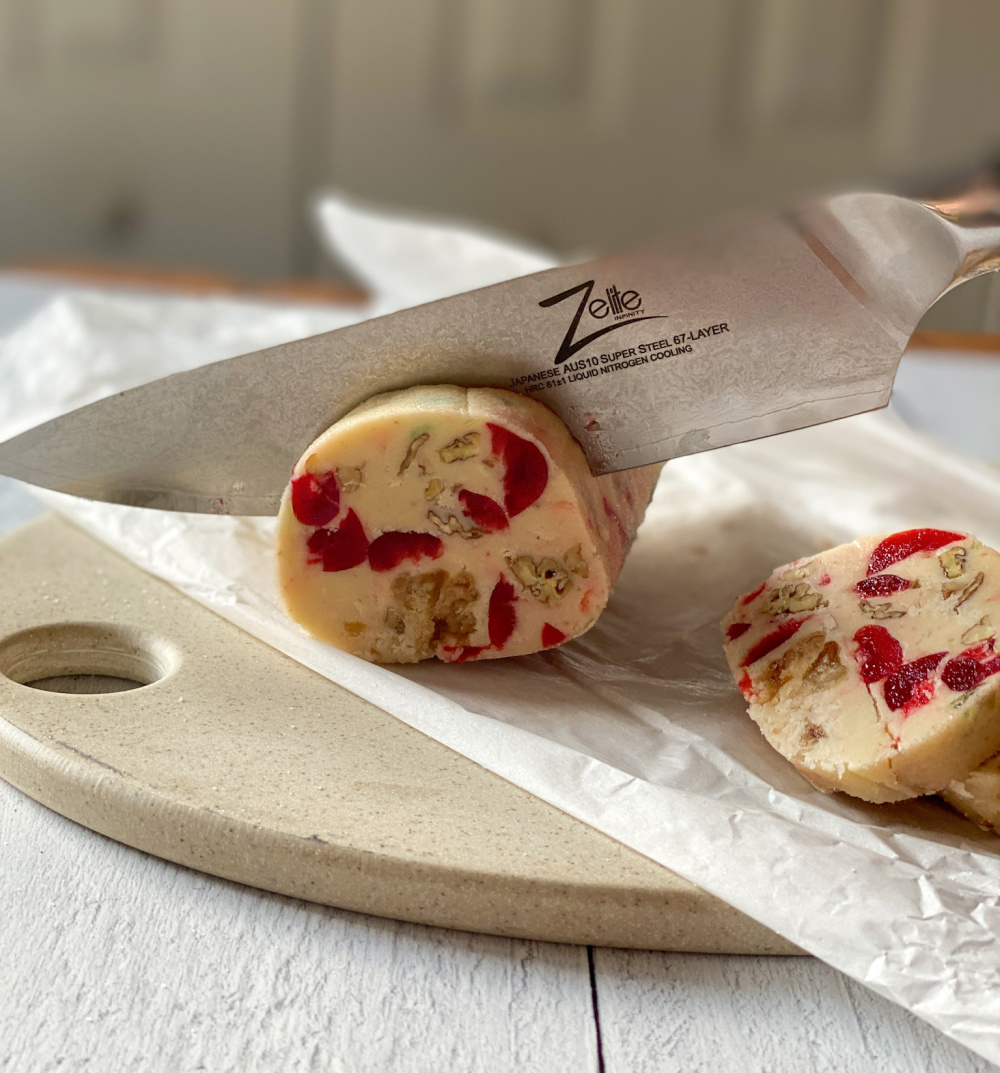 a good sharp knife is needed to slice the cookies into even rounds 