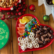 a spread of movie night candy and nuts