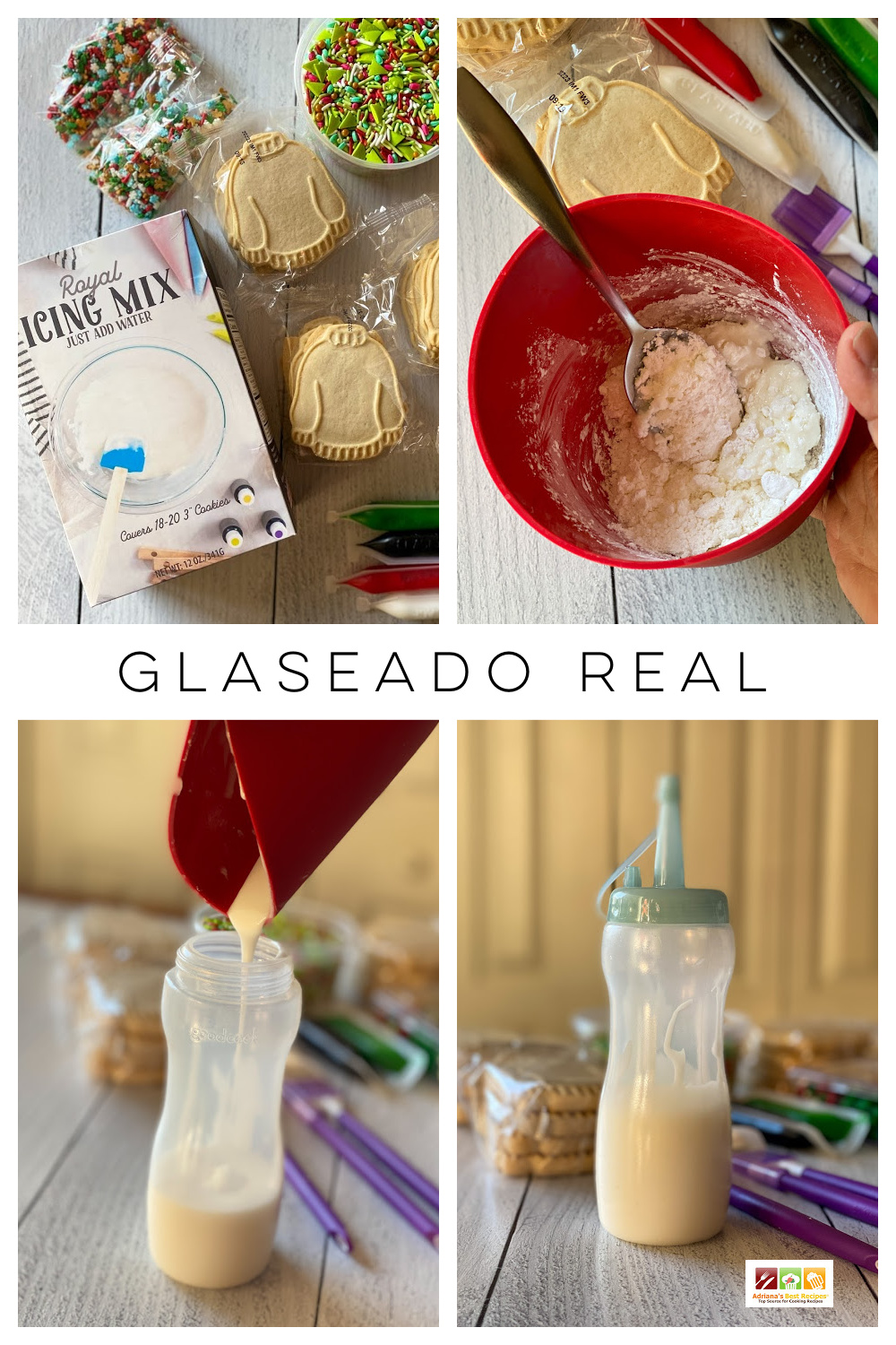 un collage con imágenes de cómo preparar el glaseado real 