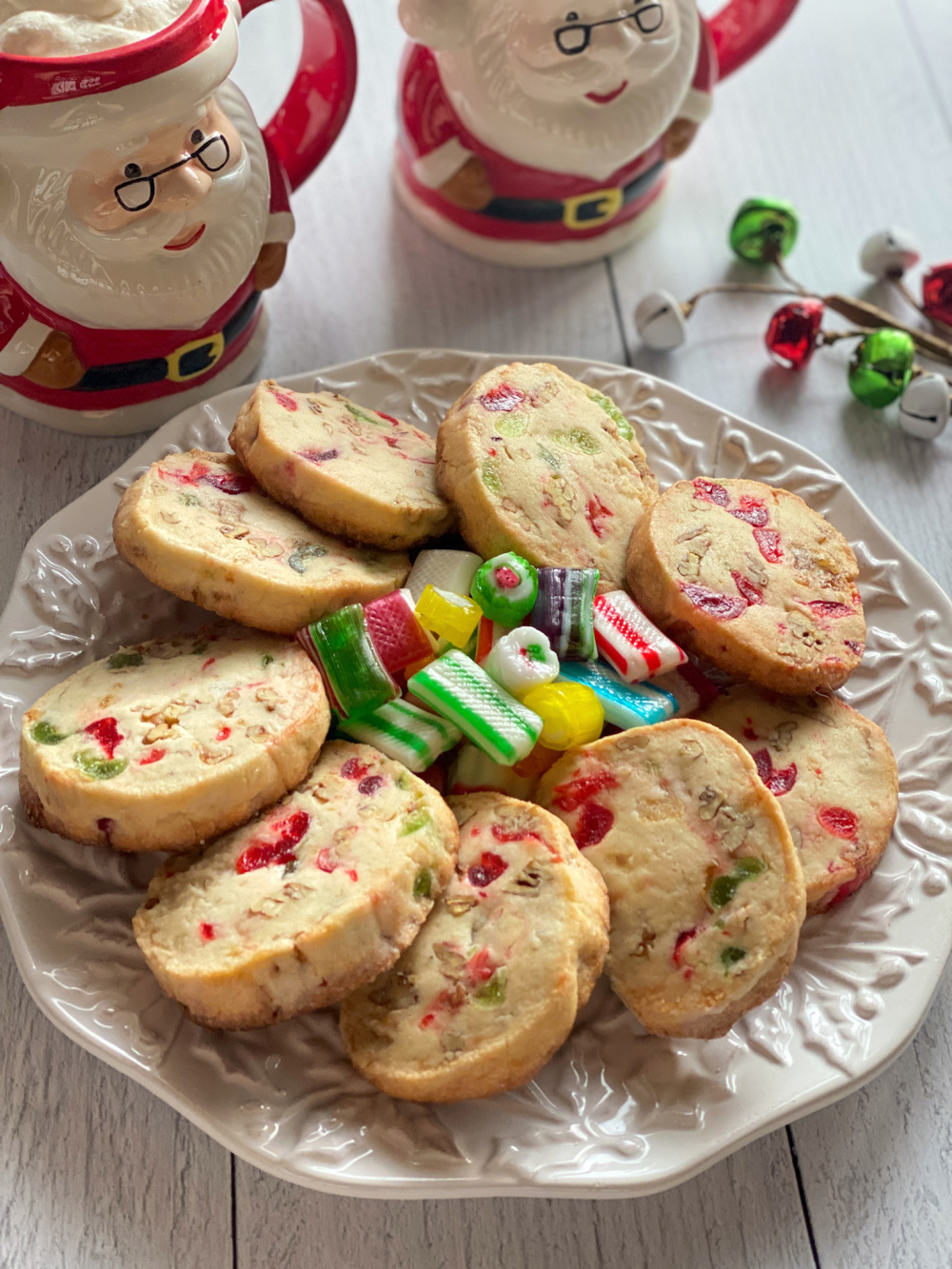 vintage holiday cookies with candied fruit and dry cherries