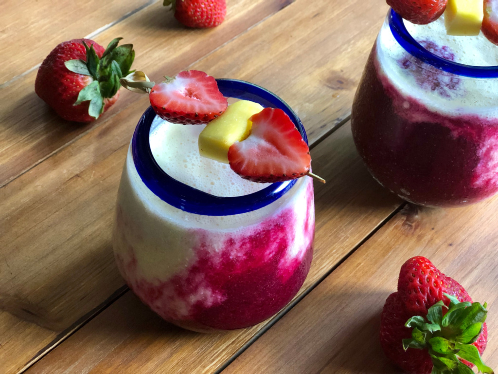 Every day is smoothie day here showing two glasses served