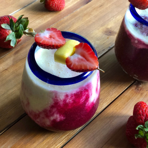 Every day is smoothie day here showing two glasses served