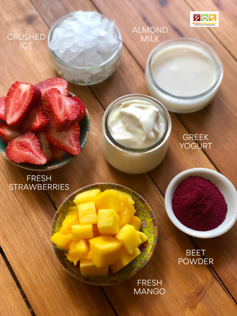 Ingredients for making the mango berry beet smoothie