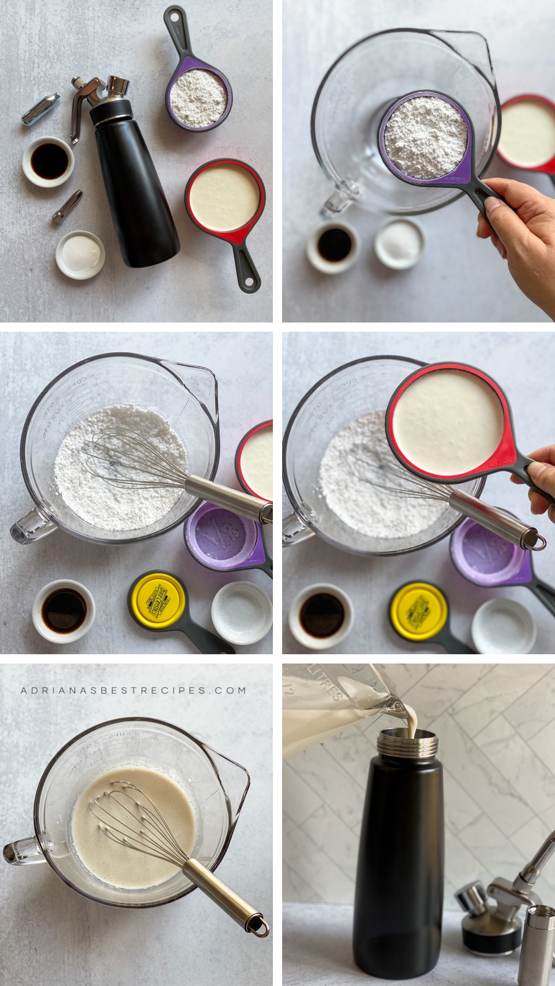 Step by step on making homemade whipped cream on a dispenser