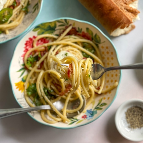 A fork with pasta