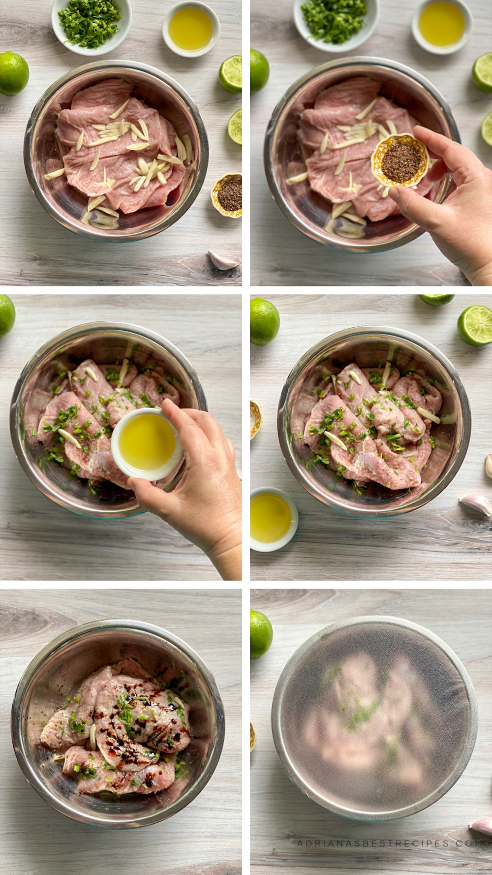 un collage de imágenes con el paso a paso de cómo preparar la marinada para la carne  asada