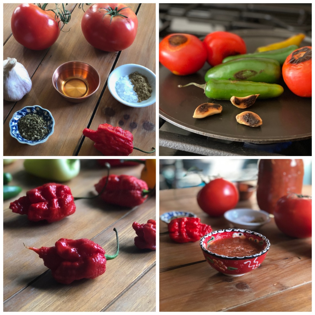 a collage with hot peppers and ingredients 