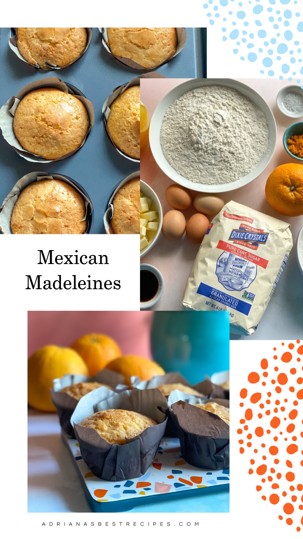 Mexican madeleines made with Dixie Crystals, butter, wheat flour, fresh orange juice, milk, and other ingredients