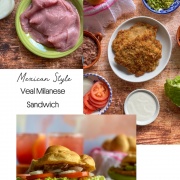 A collage showing the Veal Milanese Sandwich Mexican-Style
