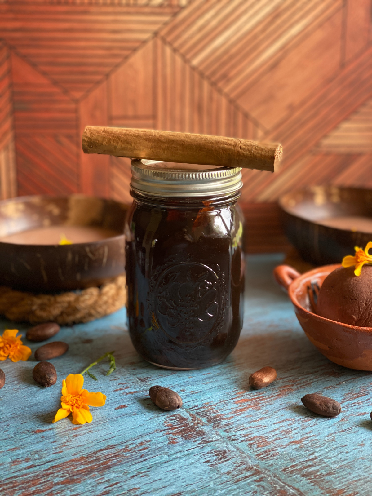 Homemade cinnamon vanilla syrup in a mason jar