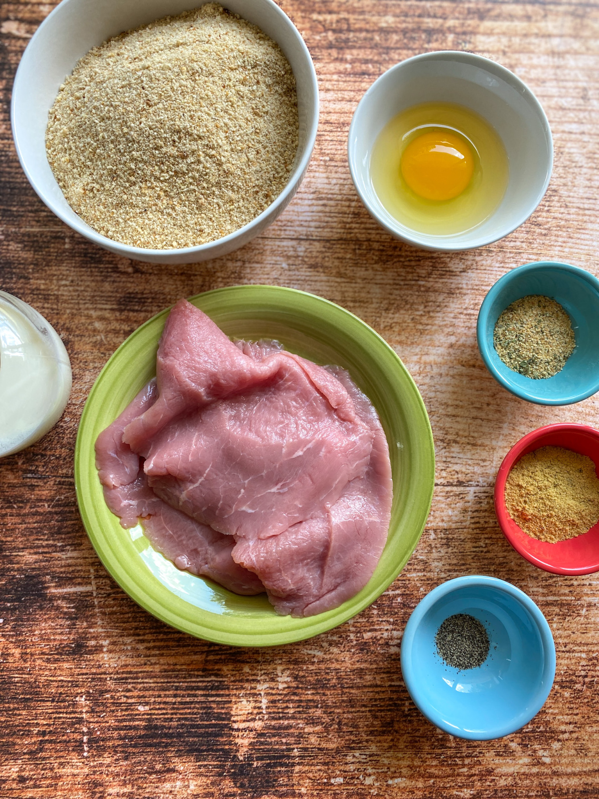 Ingredients for the milanese include breading, eggs, seasonings 