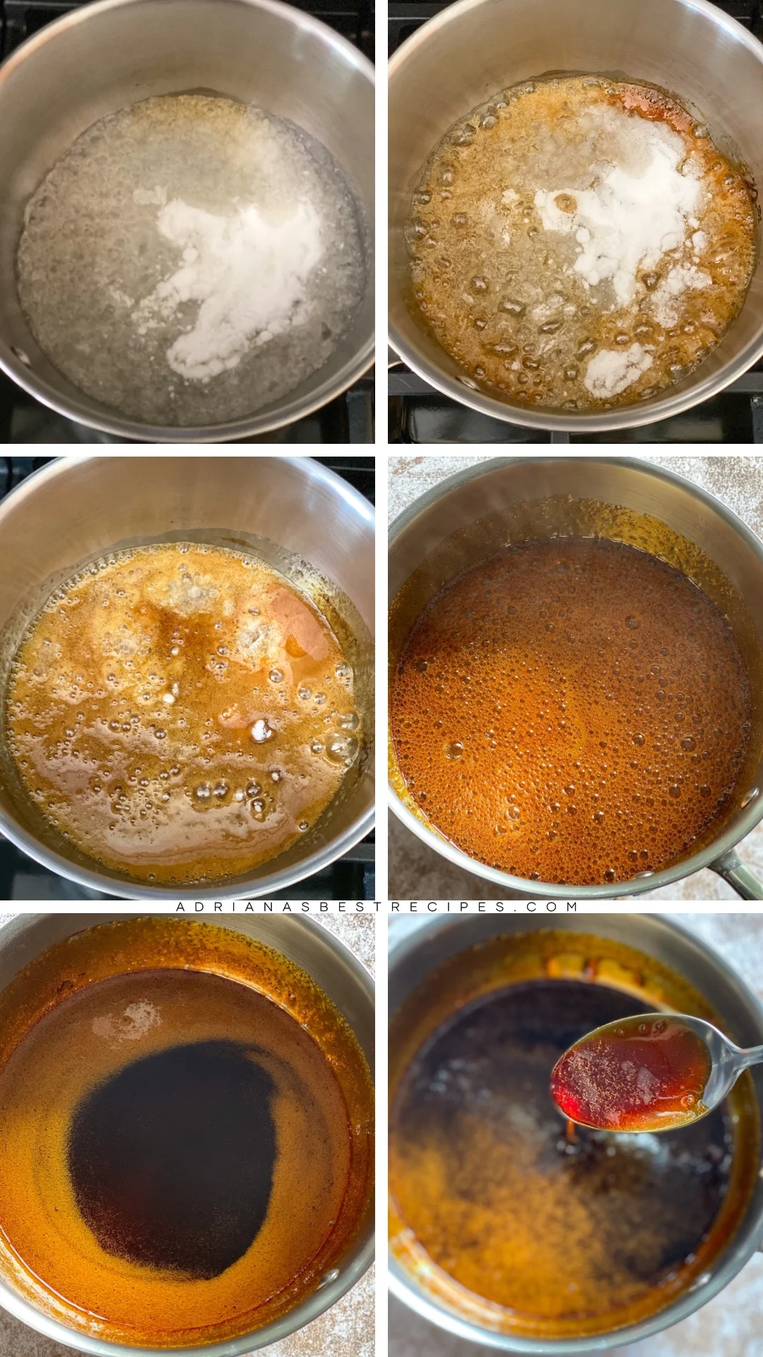 step by step on how to make amber caramel for flan