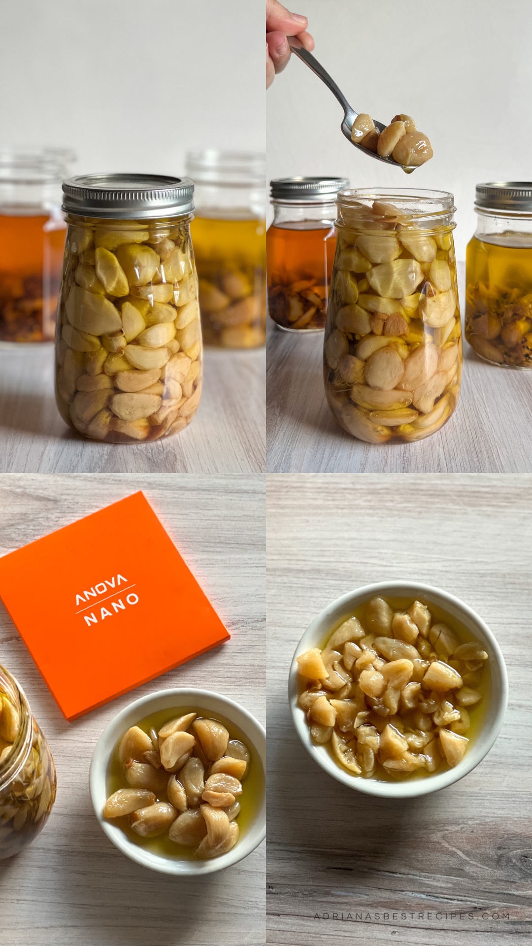 Sous vide garlic confit with oregano sprogs inside a mason jar