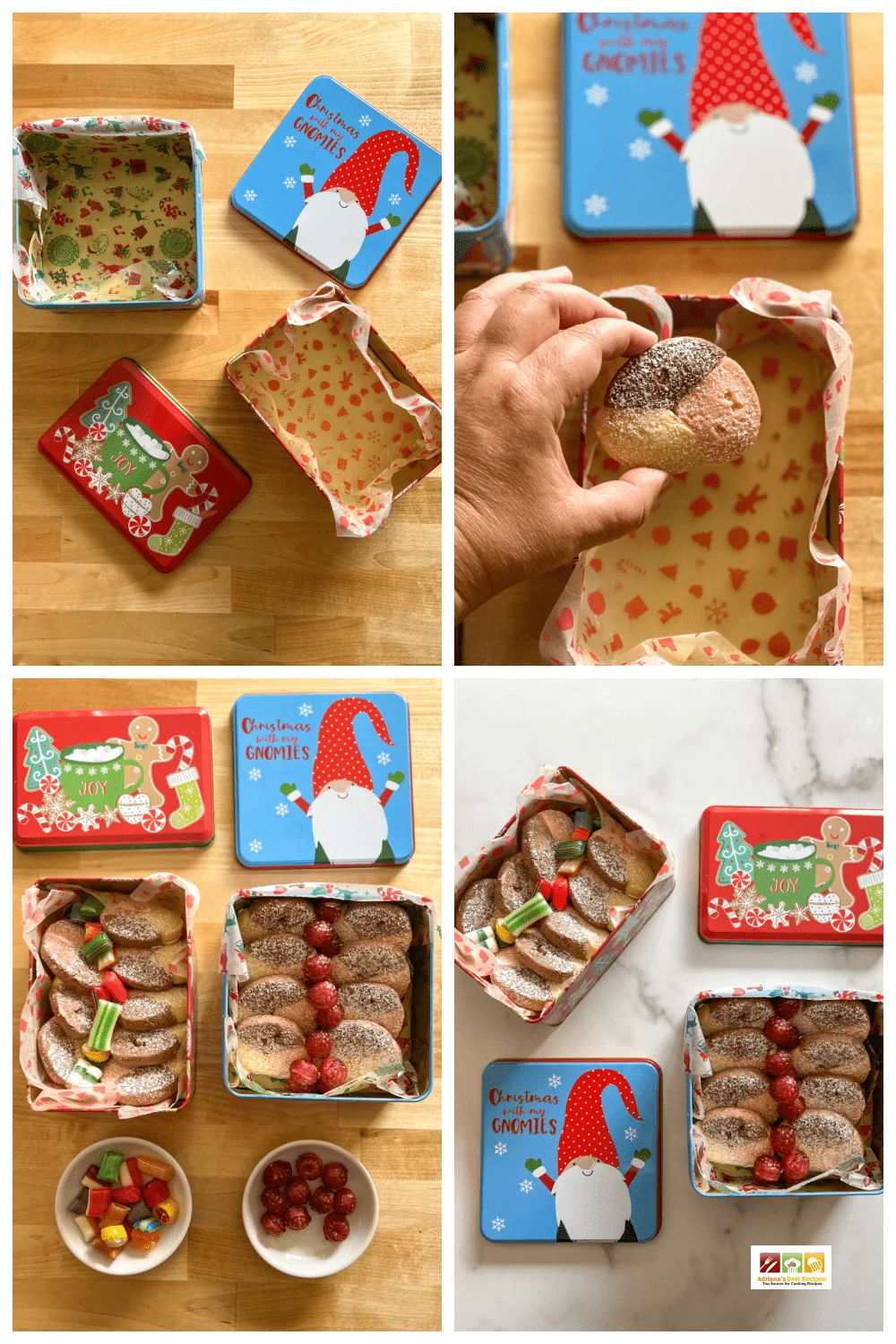 Collage on how to put together the cookie tins