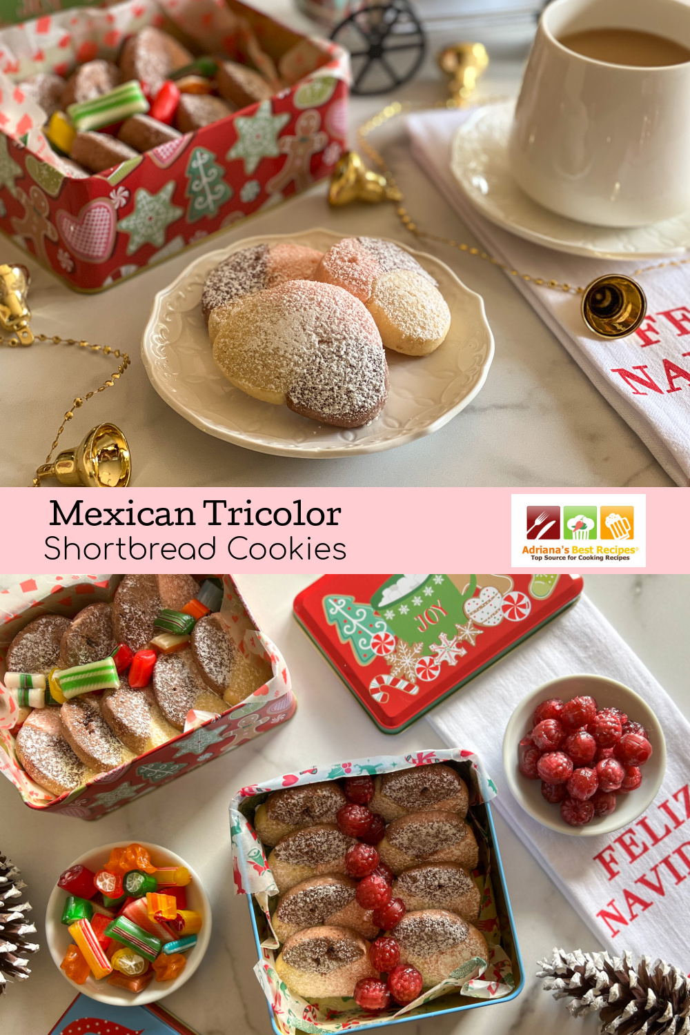Anytime is a good time to bake authentic Mexican tricolor shortbread cookies, also called shortening cookies (galletitas de manteca) or polvorones. The recipe calls for all-purpose flour, vegetable shortening, confectioners sugar, salt, vanilla extract, pink edible gel color.