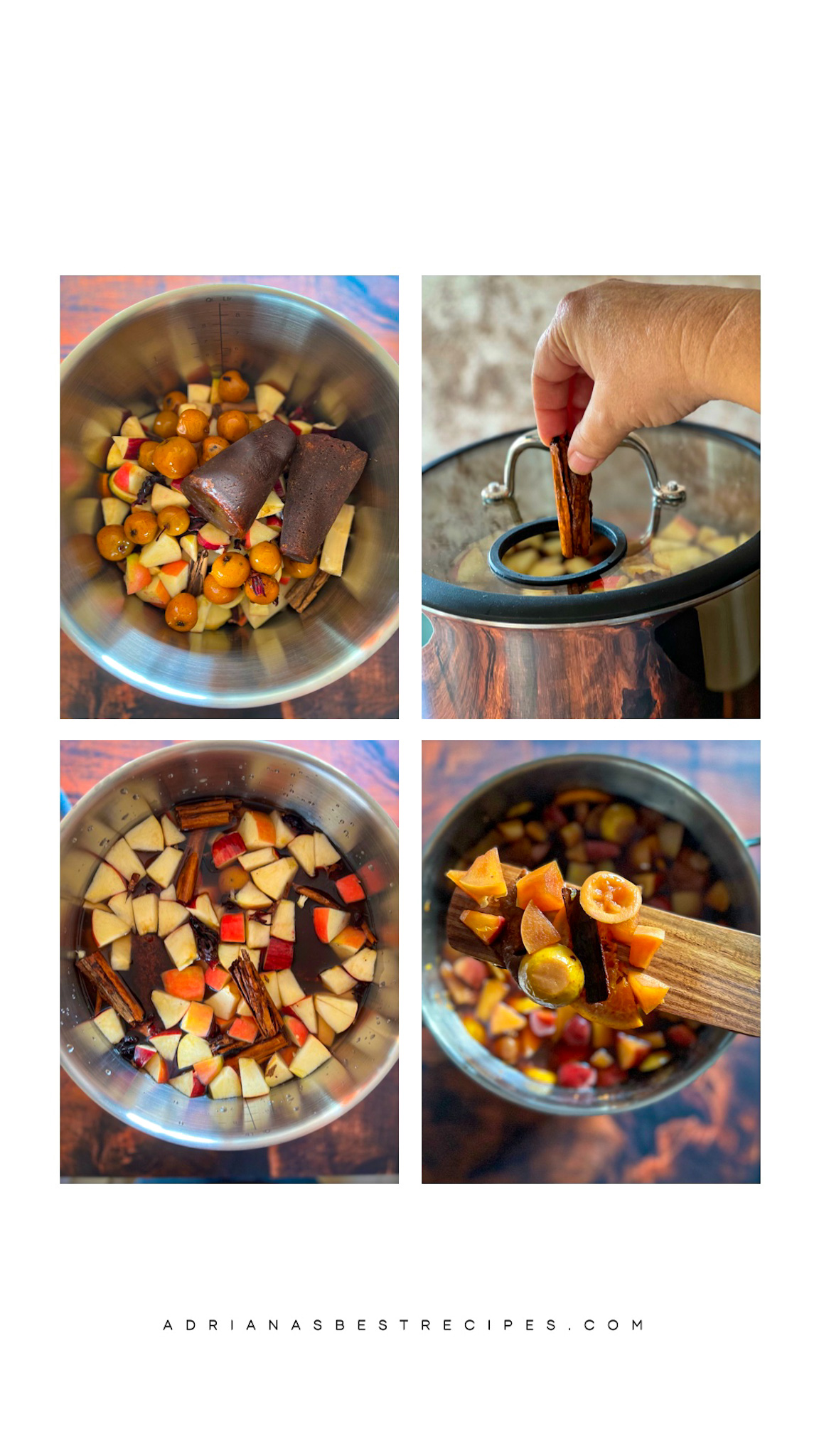 a collage showing how to make the Mexican Holiday Fruit Punch a delicious winter hot beverage
