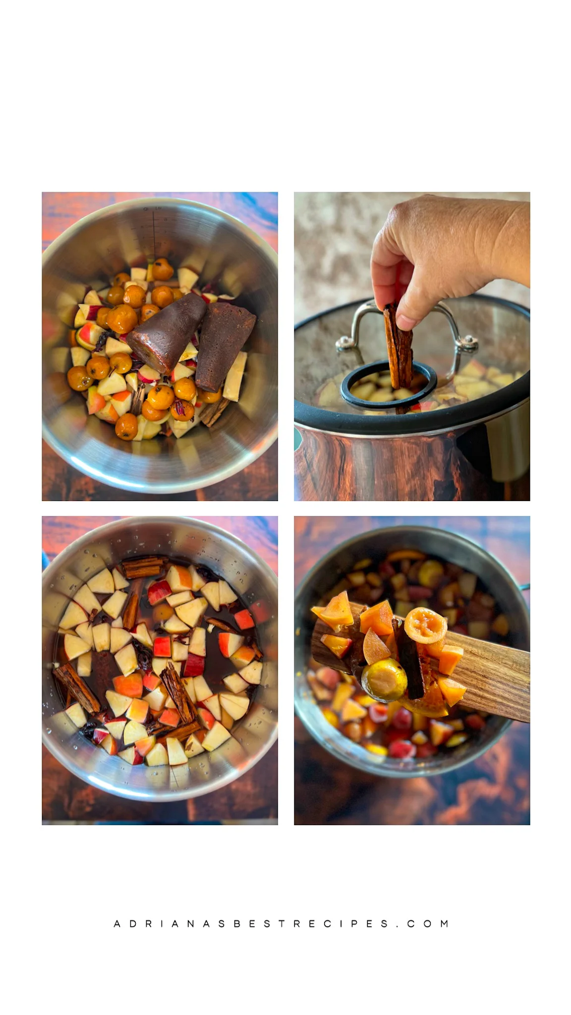 un collage que muestra cómo hacer la bebida tradicional para Las Posadas