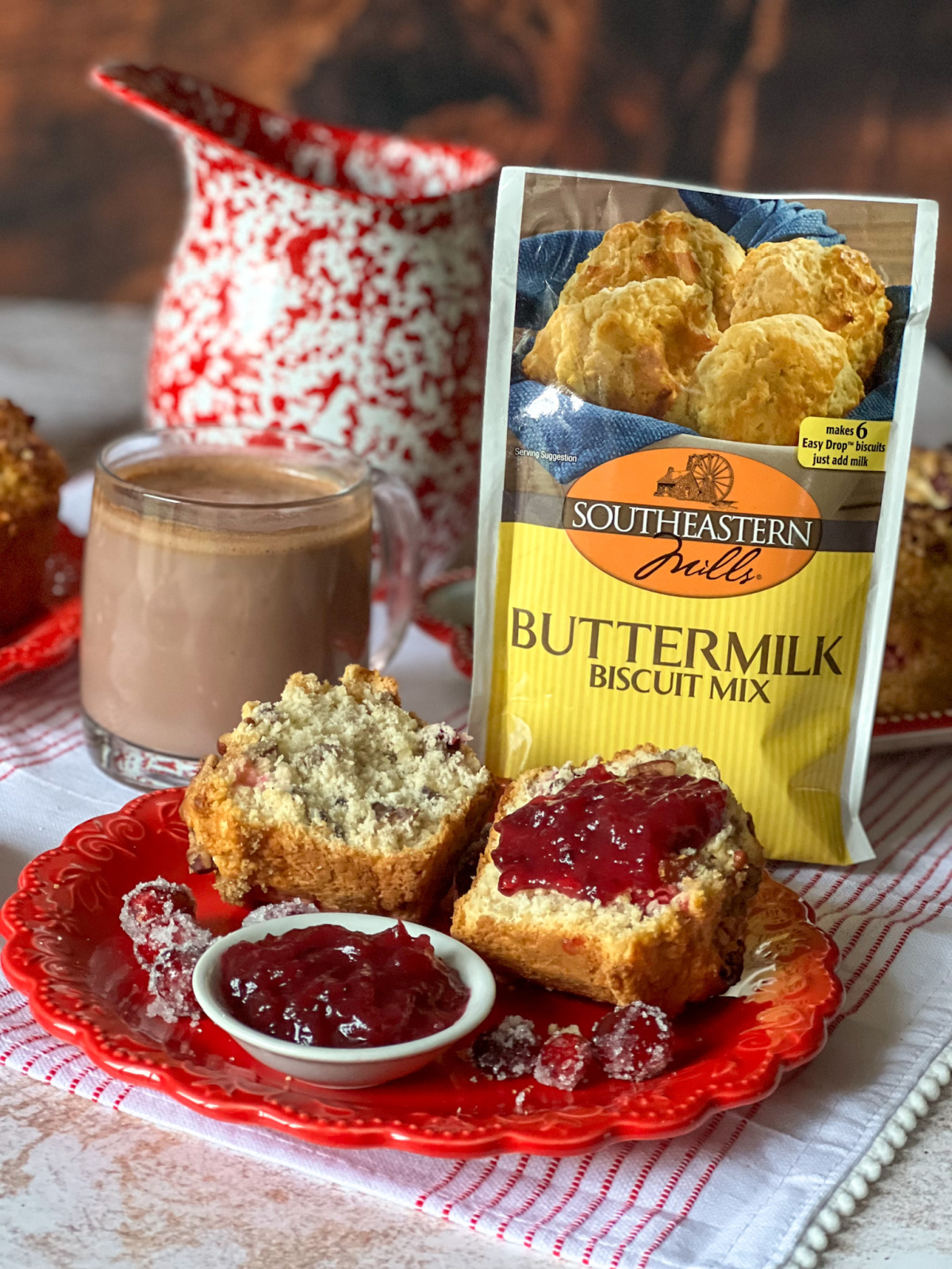 The holidays are perfect for baking the easiest buttermilk biscuits with fresh cranberries and jam