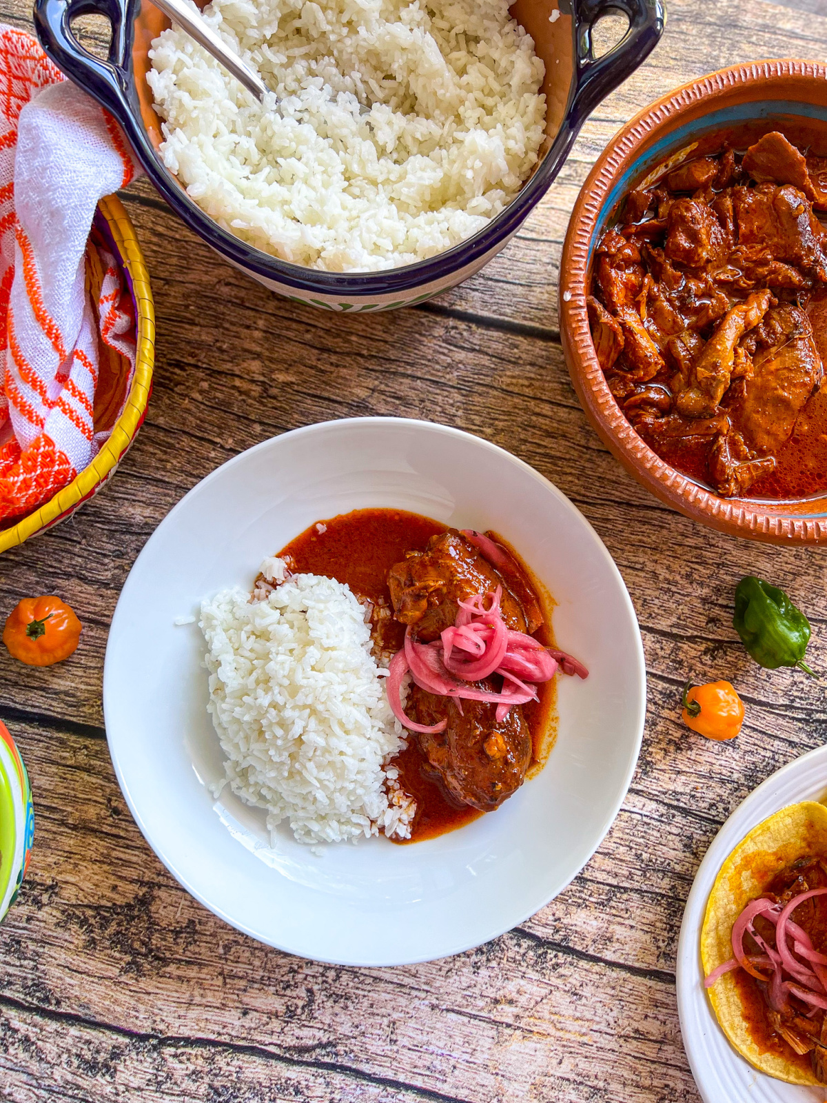 Chicken pibil served with white rice