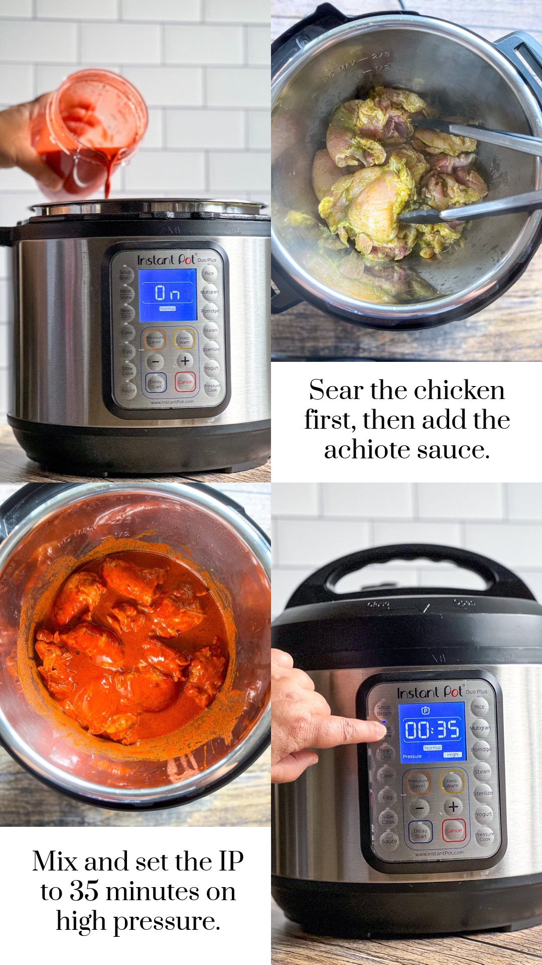 Step by step on how to cook chicken pibil on the Instant Pot