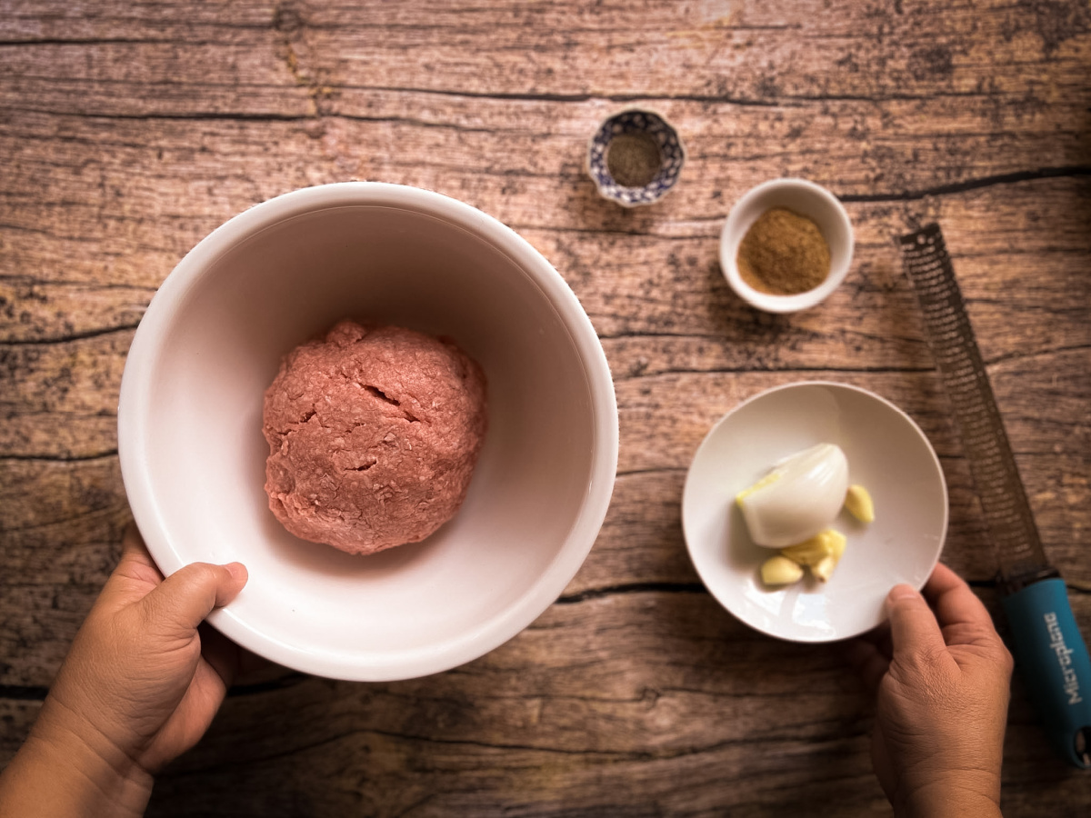 bowl with fresh ground veal