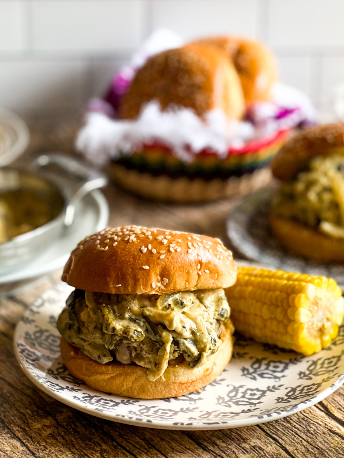 veal burger with poblano rajas