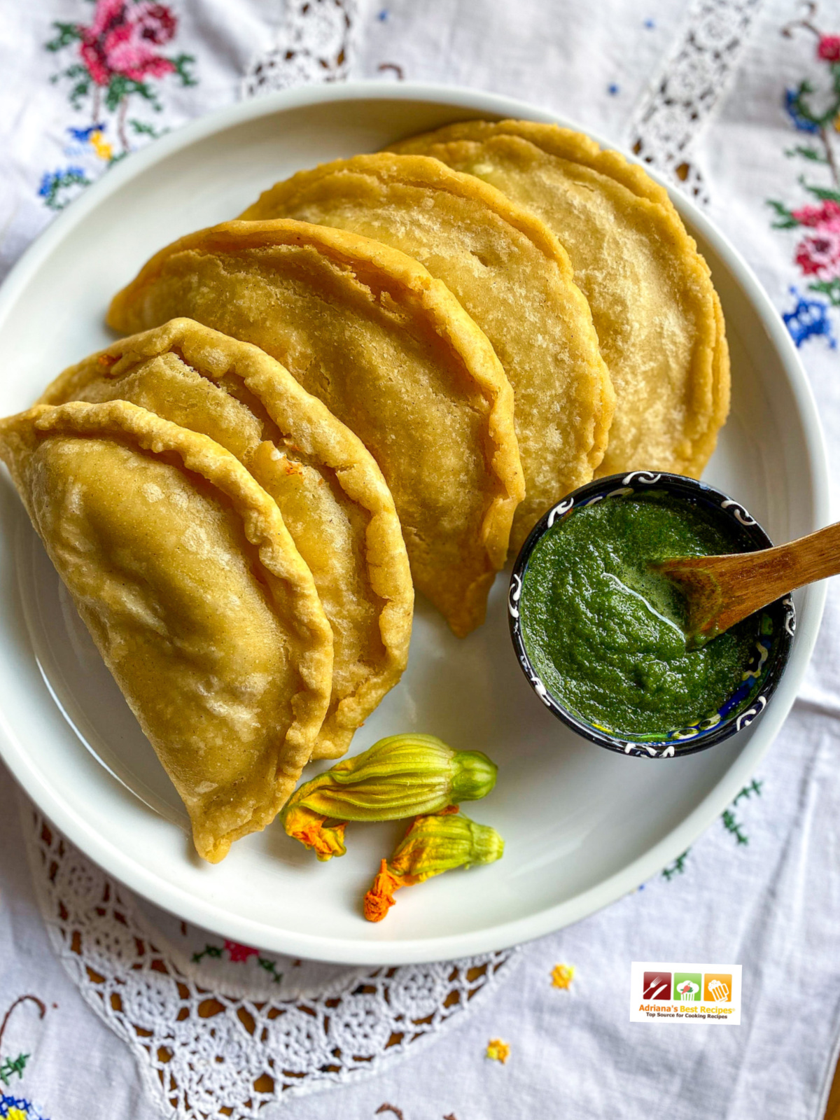 a plate with fresh fried quesadillas